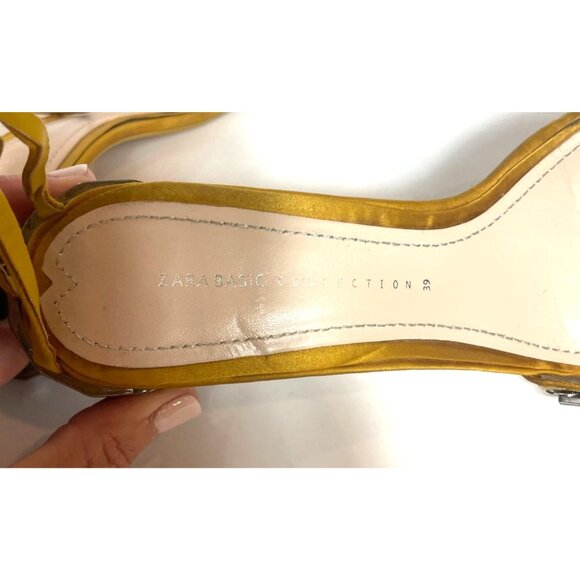 Zara Geometric Heeled Beaded Sandal Mustard Yellow Ankle Strap Size EU 39 / US 8 - Picture 12 of 12